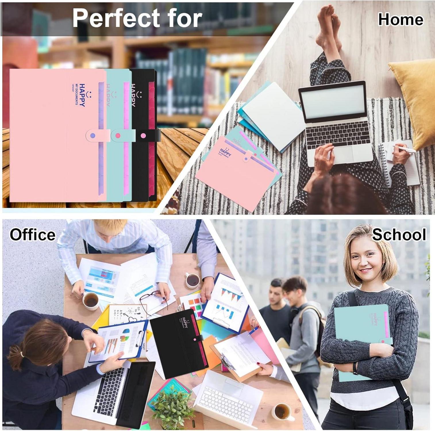 Fächermappe A4 Dokumentenmappe Ordner 12 Taschen Erweiterbar Green Pink