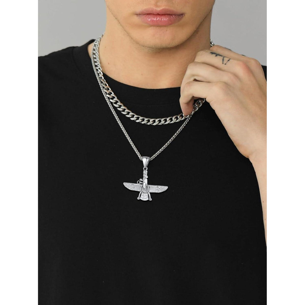 Edelstahl Halskette mit Faravahar Anhänger für Damen und Herren