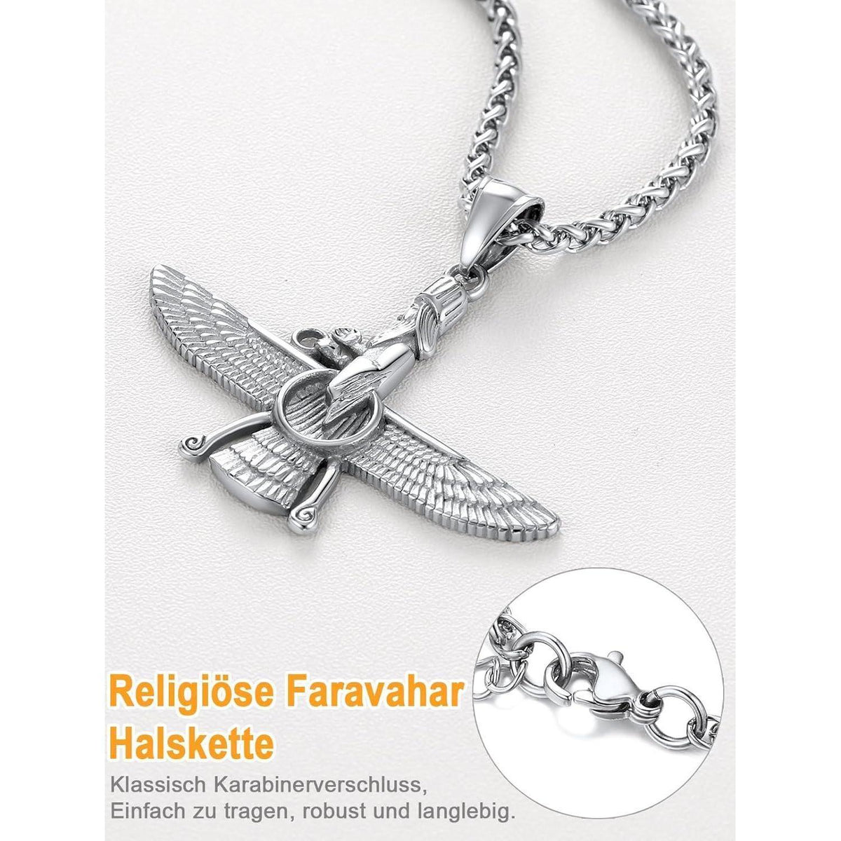 Edelstahl Halskette mit Faravahar Anhänger für Damen und Herren