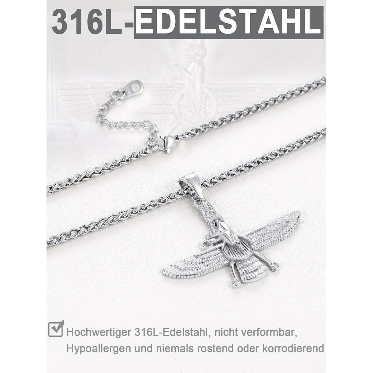 Edelstahl Halskette mit Faravahar Anhänger für Damen und Herren