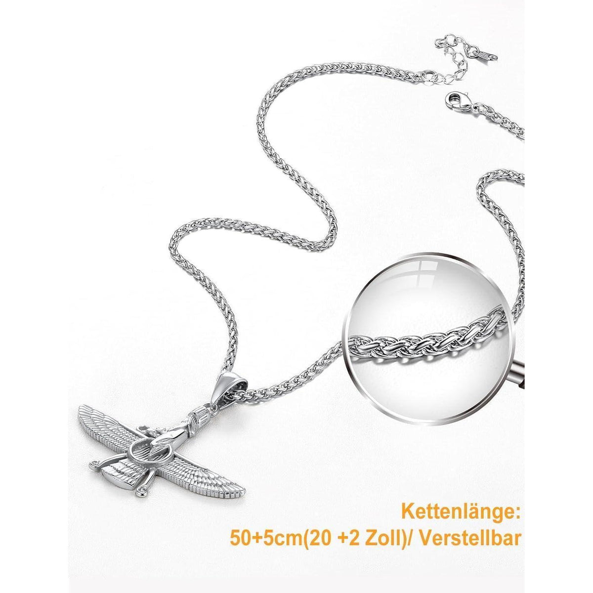 Edelstahl Halskette mit Faravahar Anhänger für Damen und Herren