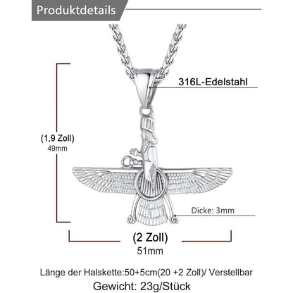 Edelstahl Halskette mit Faravahar Anhänger für Damen und Herren