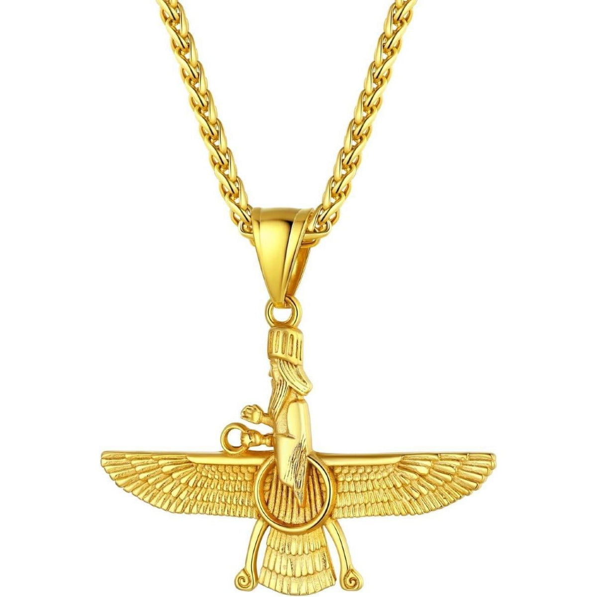 Halskette mit Faravahar Anhänger Edelstahl Goldfarben