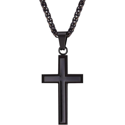 Herren Kreuz Halskette Edelstahl Schwarz Emaille Kruzifix