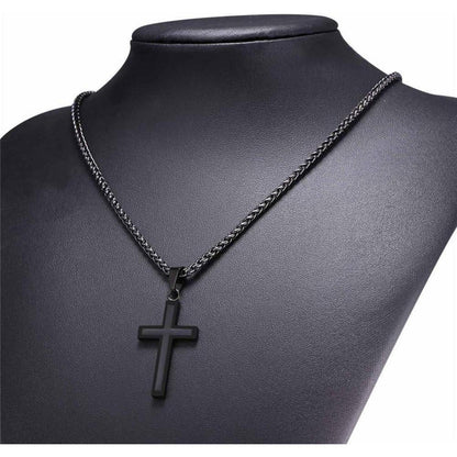 Herren Kreuz Halskette Edelstahl Schwarz Emaille Kruzifix