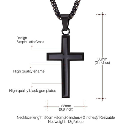 Herren Kreuz Halskette Edelstahl Schwarz Emaille Kruzifix
