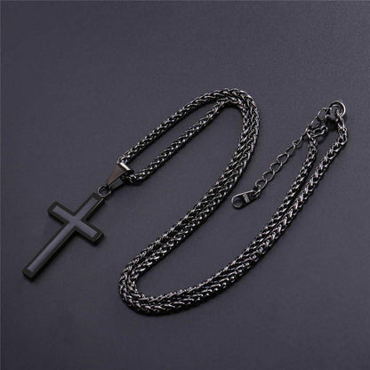 Herren Kreuz Halskette Edelstahl Schwarz Emaille Kruzifix