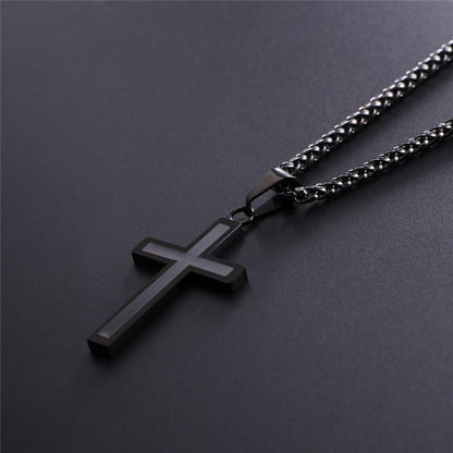 Herren Kreuz Halskette Edelstahl Schwarz Emaille Kruzifix