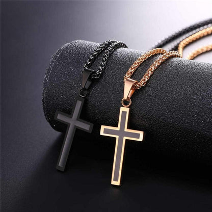 Herren Kreuz Halskette Edelstahl Schwarz Emaille Kruzifix
