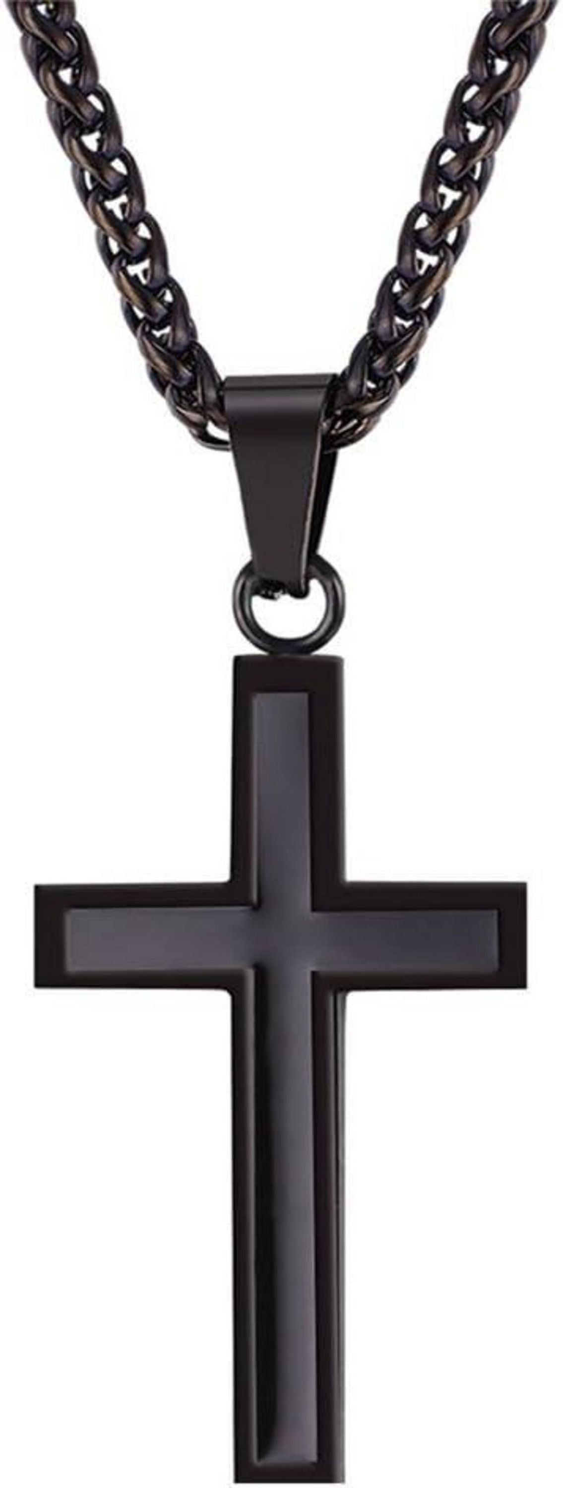 Schwarze Emaille Kreuzkette aus Edelstahl für Herren - Religiöser