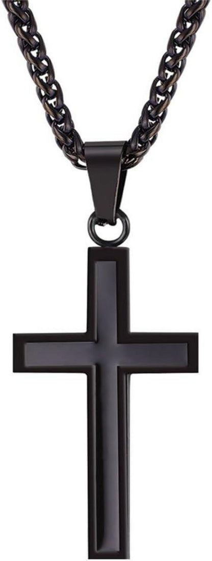 Schwarze Emaille Kreuzkette aus Edelstahl für Herren - Religiöser