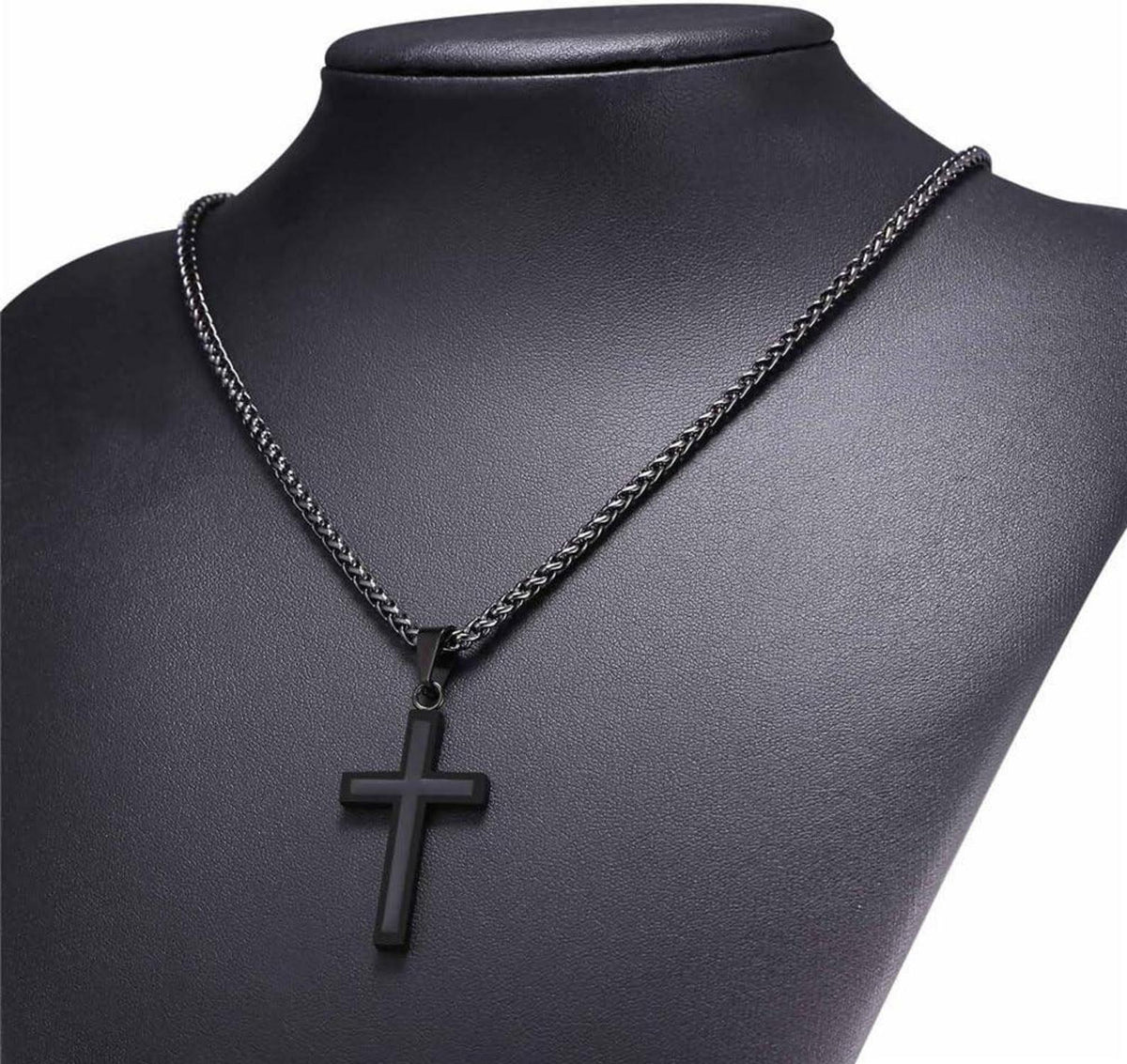 Herren Kreuz Halskette Edelstahl Schwarz Emaille Kruzifix