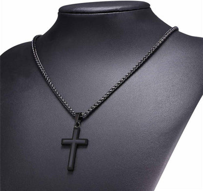 Herren Kreuz Halskette Edelstahl Schwarz Emaille Kruzifix