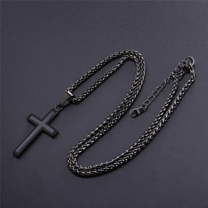 U7 Herren Latin Kreuzkette mit Schwarz Emaille Anhänger aus Edelstahl