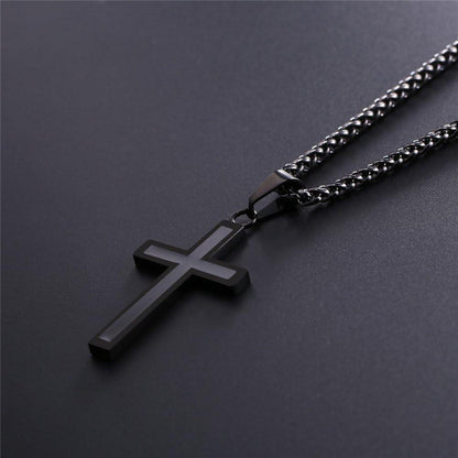 U7 Herren Lateinisches Kreuzkette Emaille Anhänger Edelstahl 50cm Schwarz