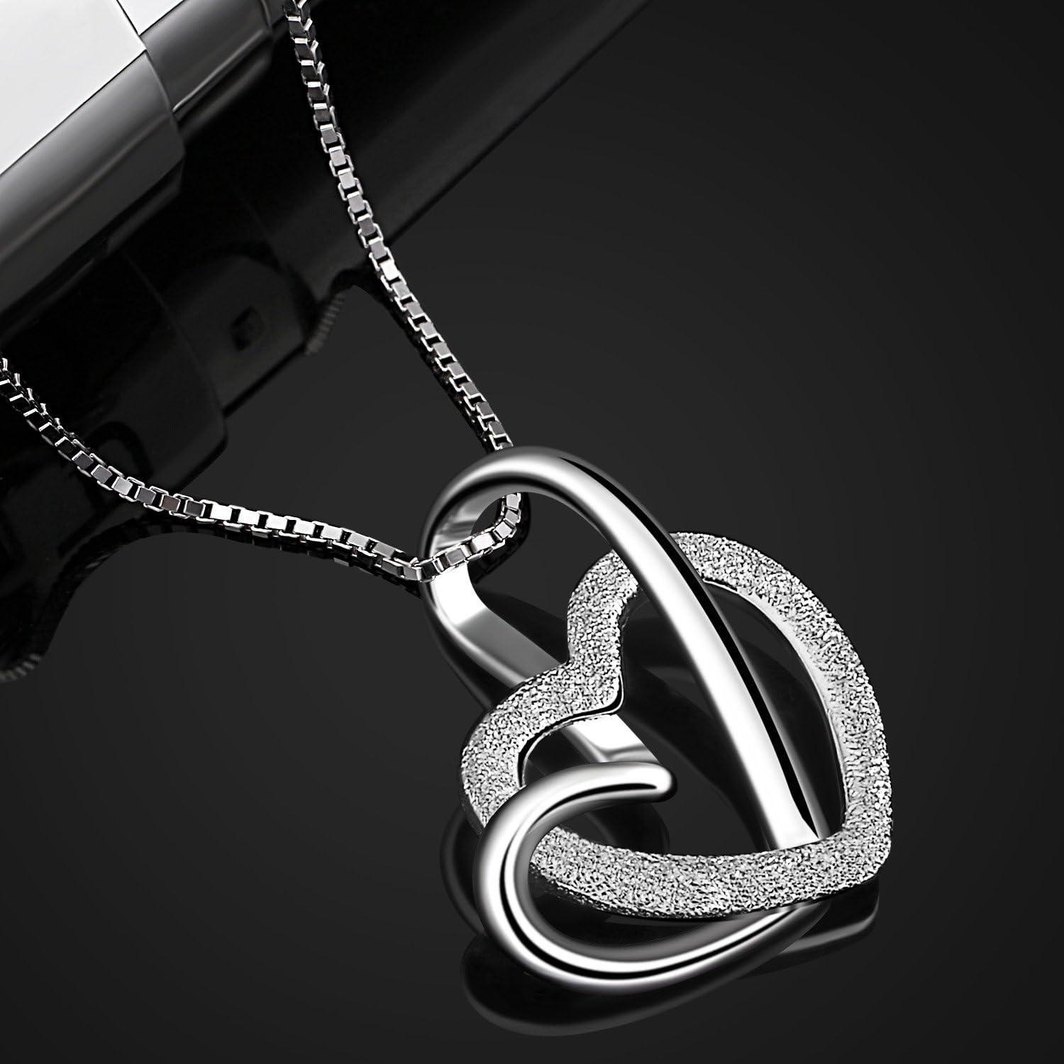 Herz Kette 925 Silber Anhänger Halskette 45CM Zirkonia Damen