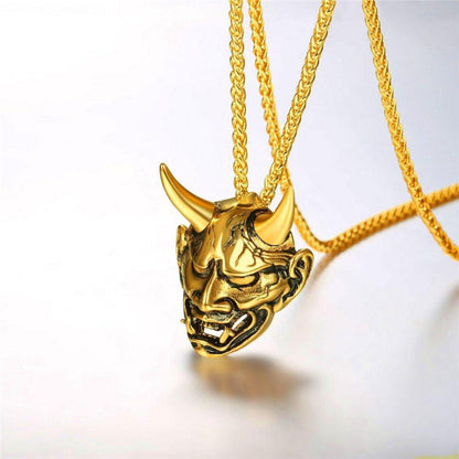 U7 Herren Dämon Schädel Anhänger Halskette Edelstahl Gold Gothic Halloween Kette