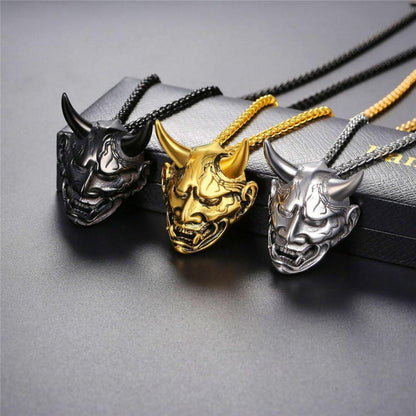 Herren Dämonenschädel Punk Totenkopf Halskette Edelstahl Silber Gothic