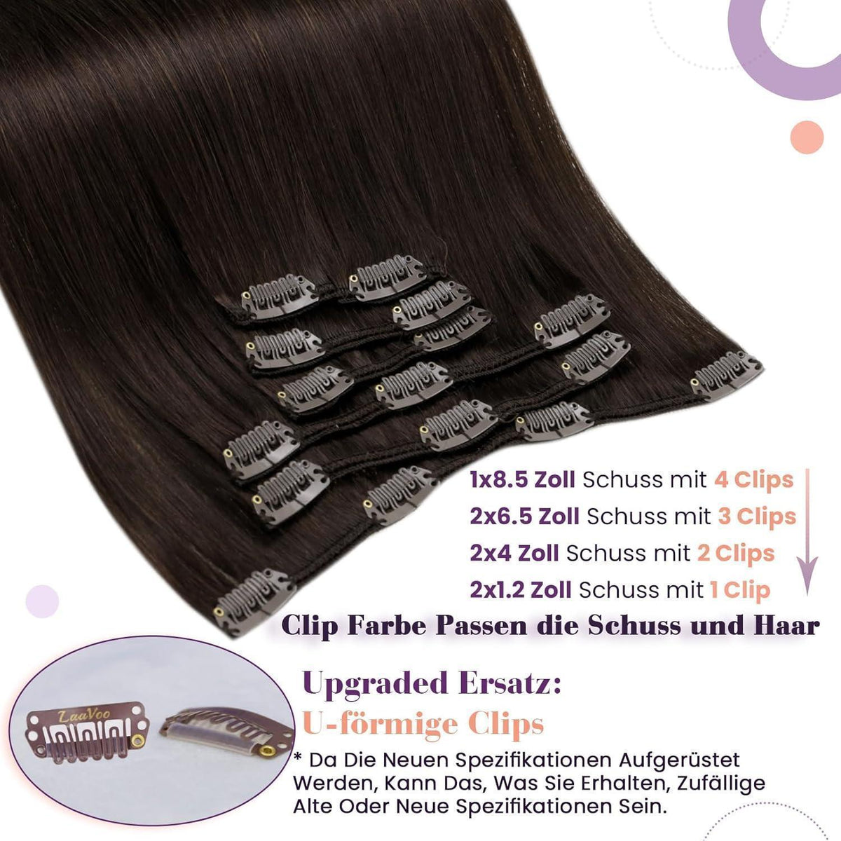 Echthaar Clip-In Extensions Dunkelbraun 35cm (7 Stück)
