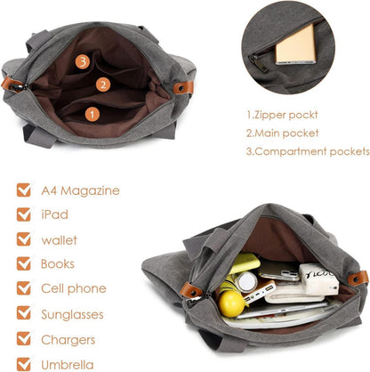 Damen Canvas Umhängetasche Schultertasche Crossover Bag - Große Kapazität, Tragbar, Leichtgewicht - Blau