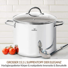 Großer Edelstahl-Suppentopf 15,1L mit Deckel – Nickelfrei & Robust