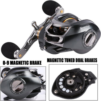 Baitcast-Rolle 12 Edelstahl-Kugellager 8,2 kg Super Drag magnetisch