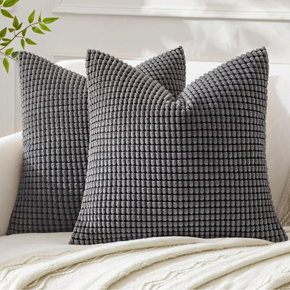 MIULEE 2er Set Kordsamt Kissenbezüge Grau 50x50cm Sofakissen