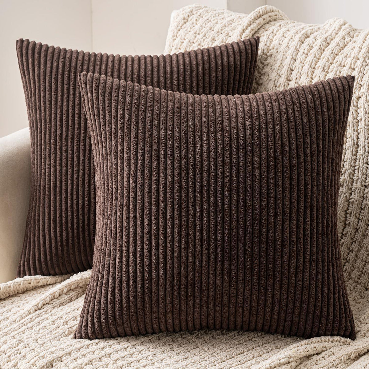 2er Set Kissenbezüge Cord 50x50 cm Braun