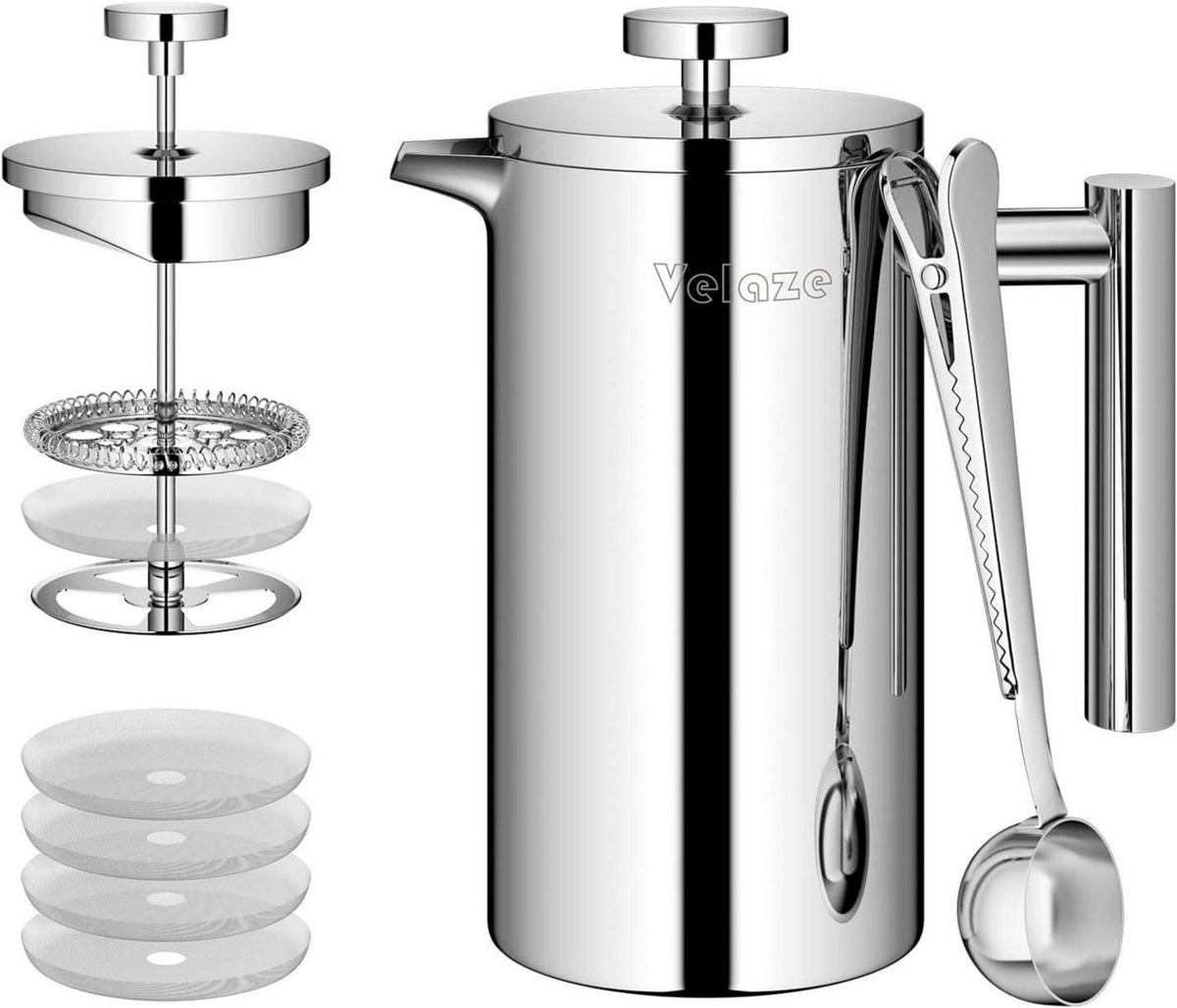 Velaze French Press Edelstahl Kaffeebereiter 350ML 5 Edelstahlfilter