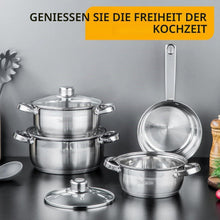 7-teiliges Edelstahl Kochtopf Set mit Glasdeckeln