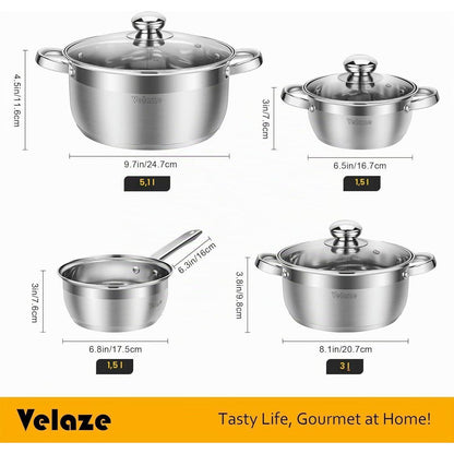 7-teiliges Edelstahl Kochtopf Set mit Glasdeckeln
