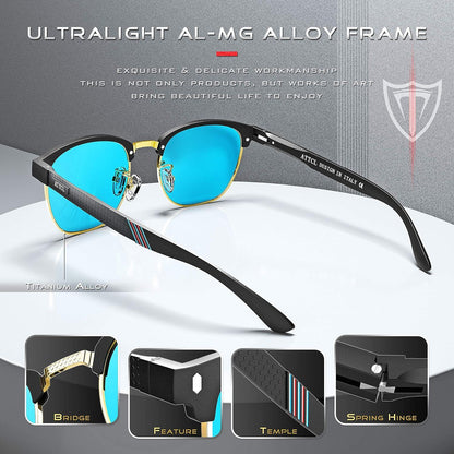 ATTCL Herren Polarisierte Sonnenbrille Al-Mg Ultra Light Metall Rahmen UV400 Cat 3 CE