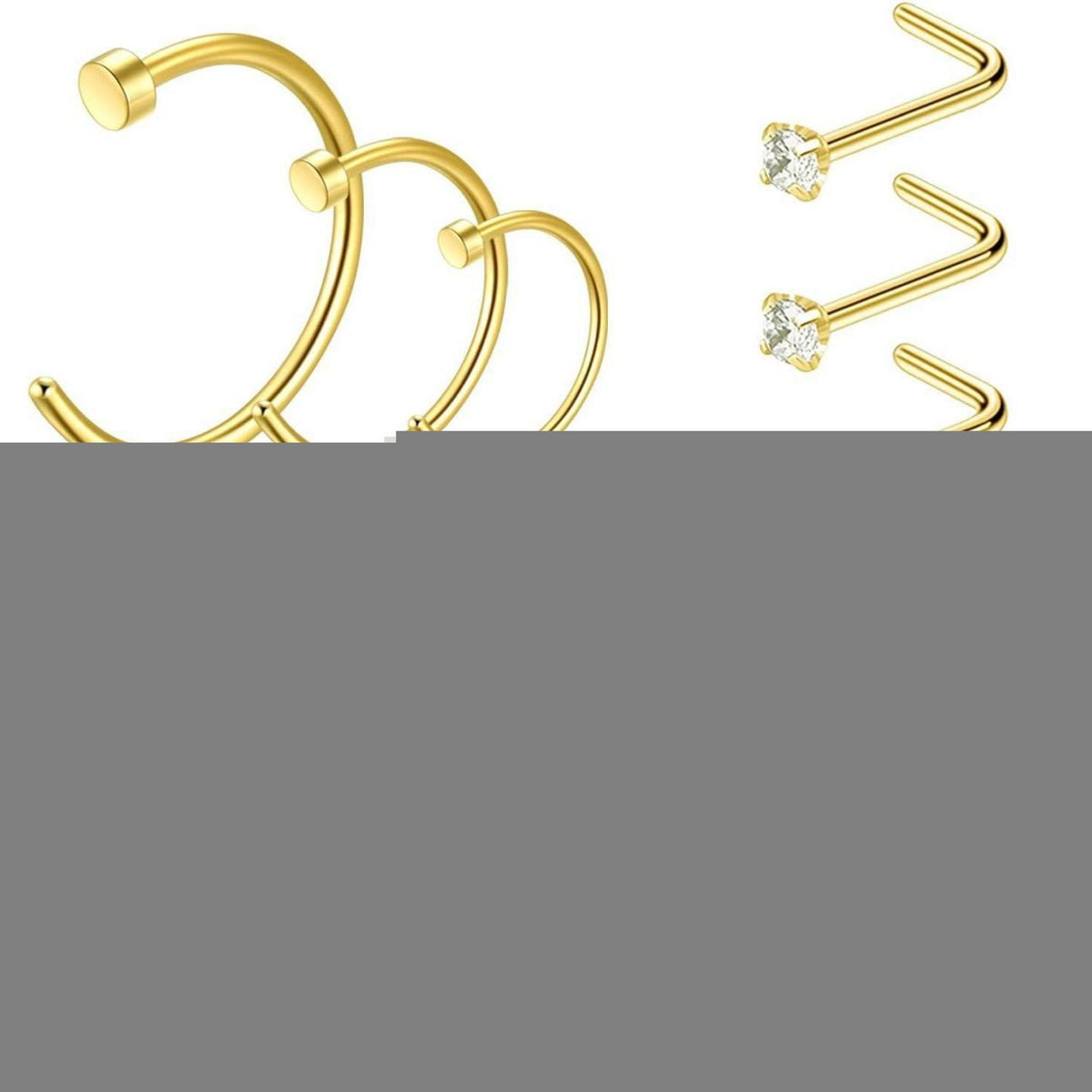 12er Set Nasenringe & Nasenstecker L-Form Gold 18G Chirurgenstahl
