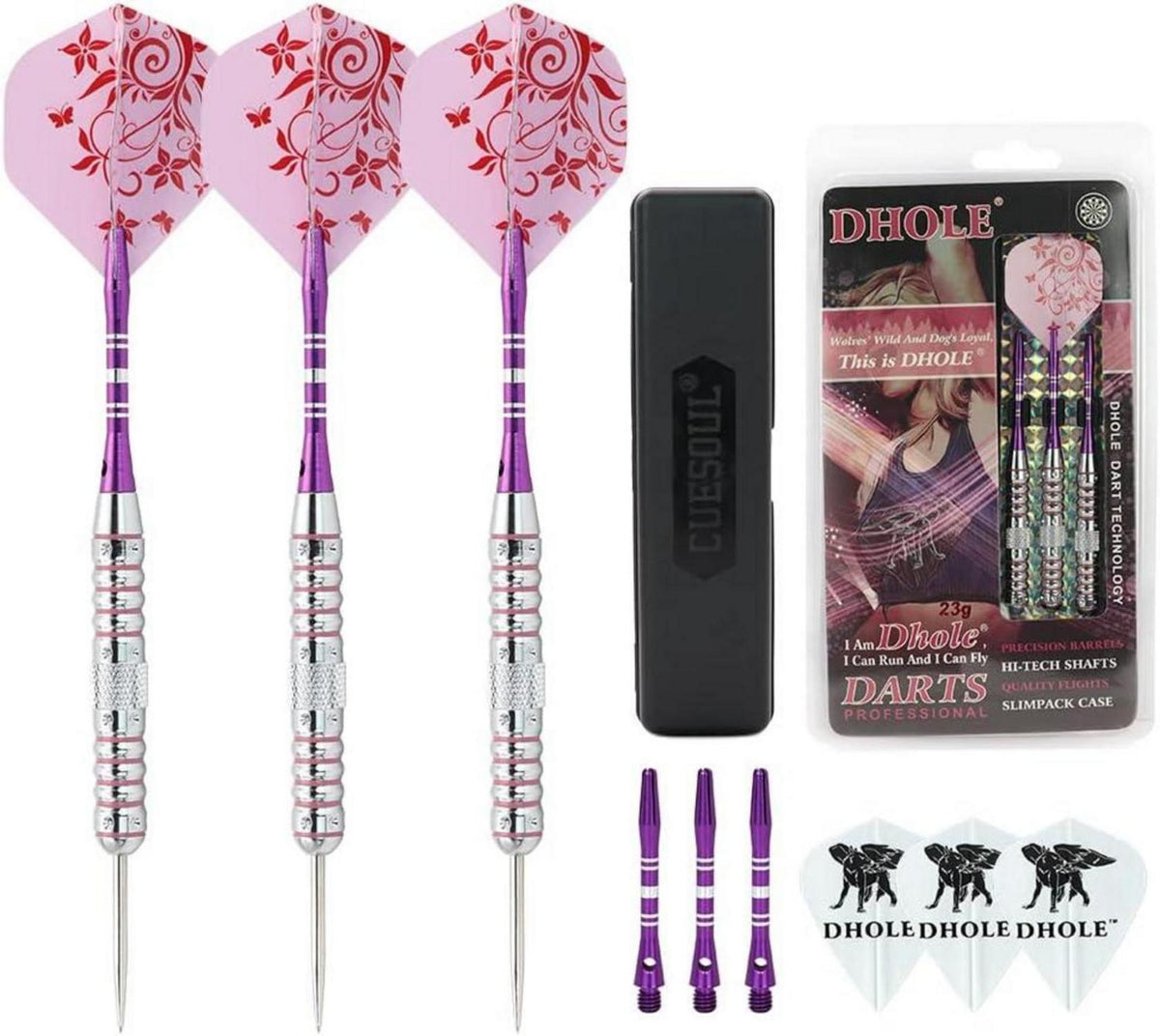 CUESOUL Pink Steel Tip Darts with Aluminum Shafts 23g