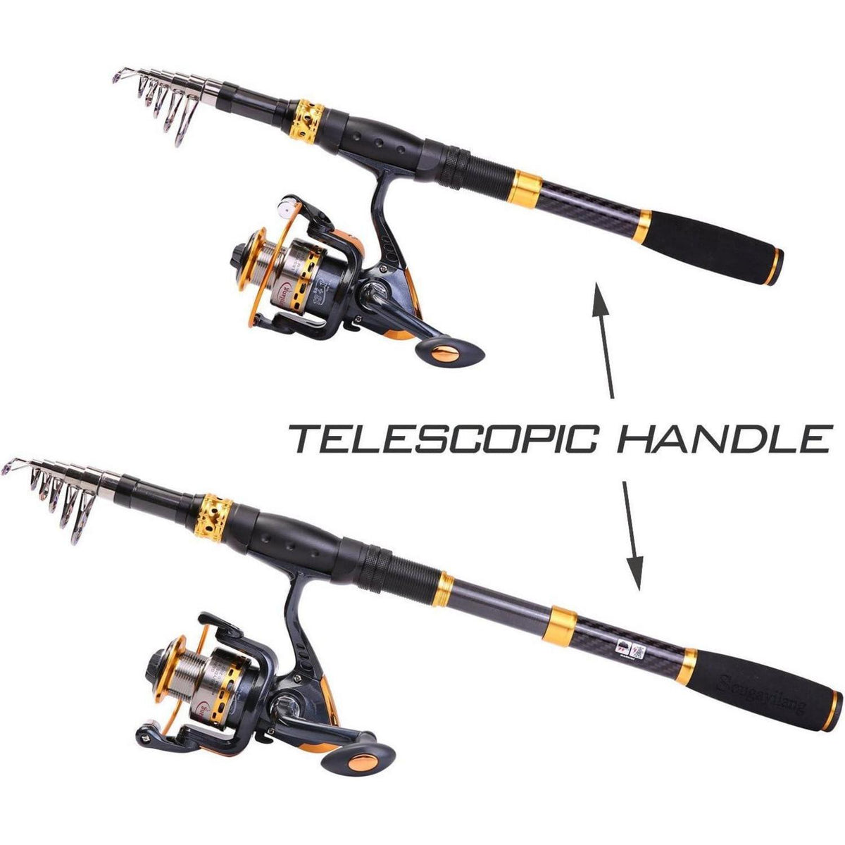 Angelset Kohlefaser Teleskoprute mit Spinnrolle und Zubehör