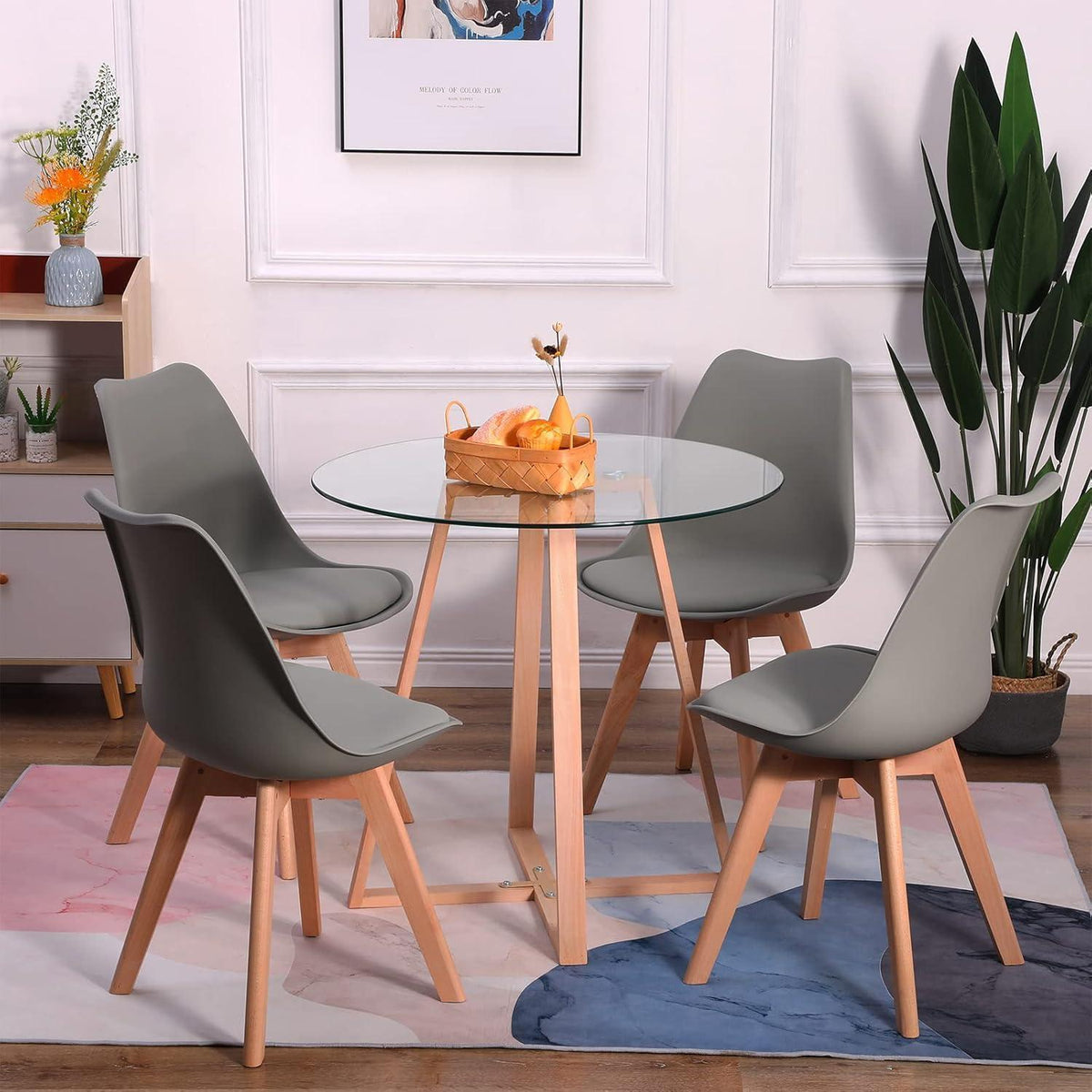 6x Esszimmerstuhl Grau – Retro Design mit Holzbeinen