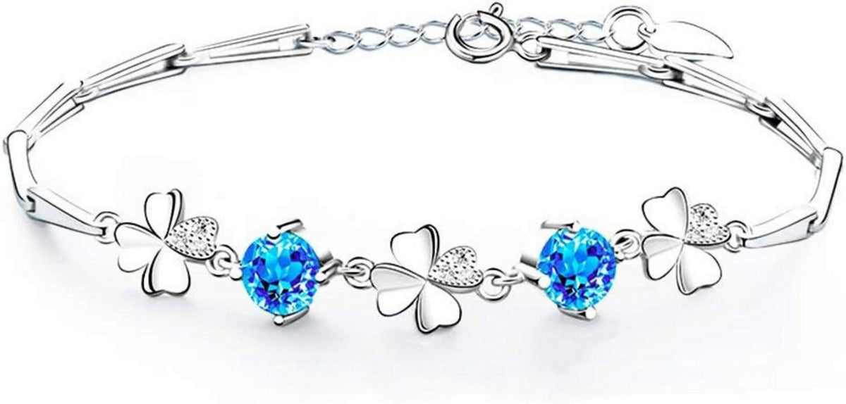 Damen Armband Silber 925 Klee Armkette mit Zirkonia Geschenkbox