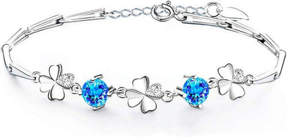Damen Armband Silber 925 Klee Armkette mit Zirkonia Geschenkbox
