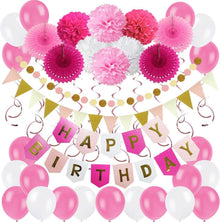Geburtstagsdeko Happy Birthday Girlande Pompoms Papier Fans Spiral