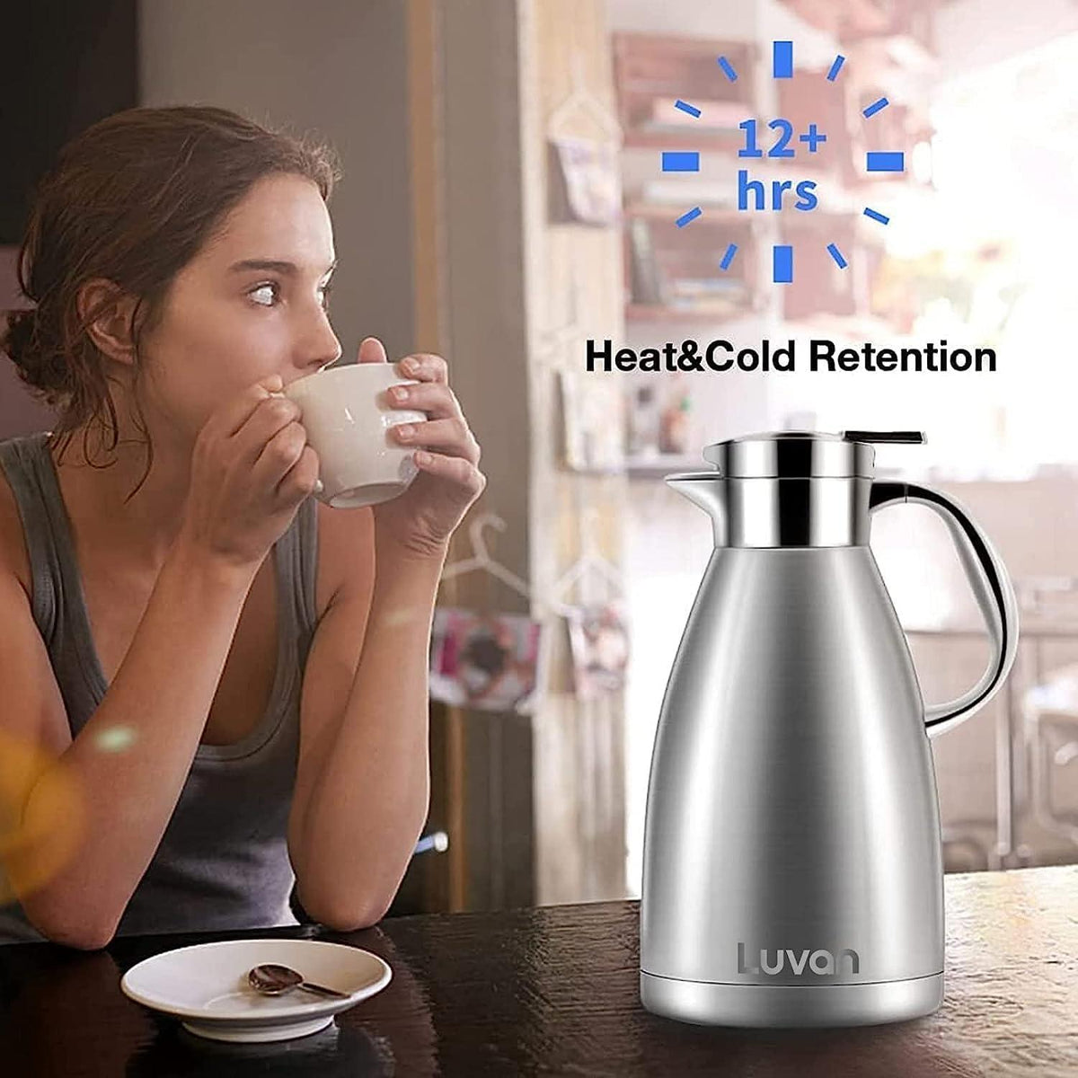 Edelstahl Thermoskanne 1,8L 12h heiß 24h kalt Vakuumisoliert