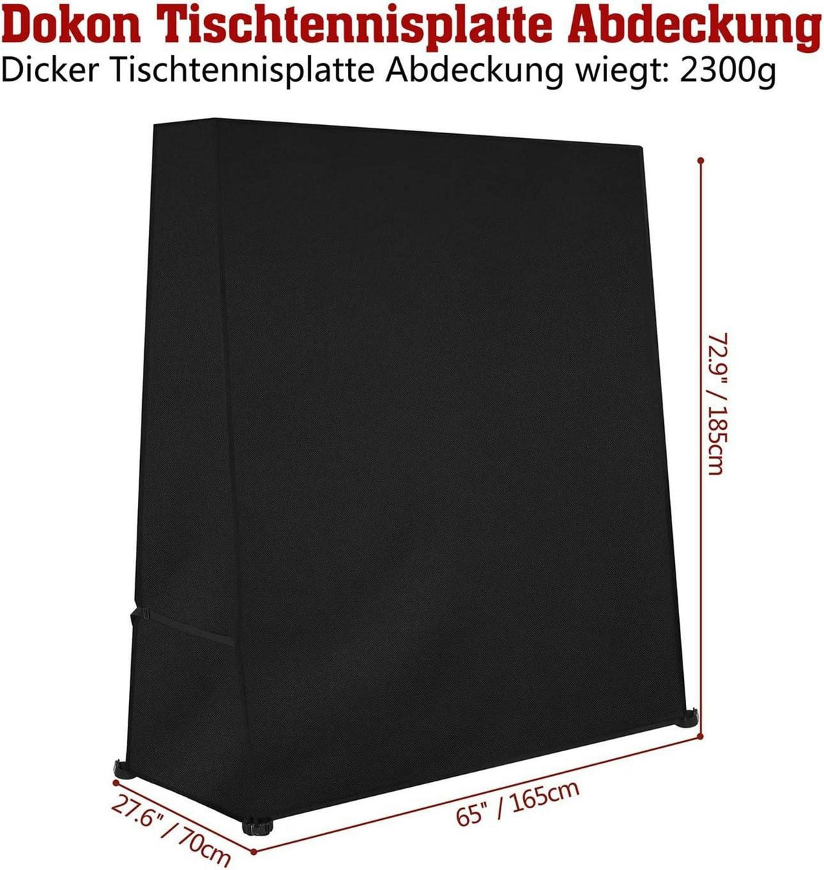 Schutzhülle Tischtennisplatte 165x70x185cm Schwarz
