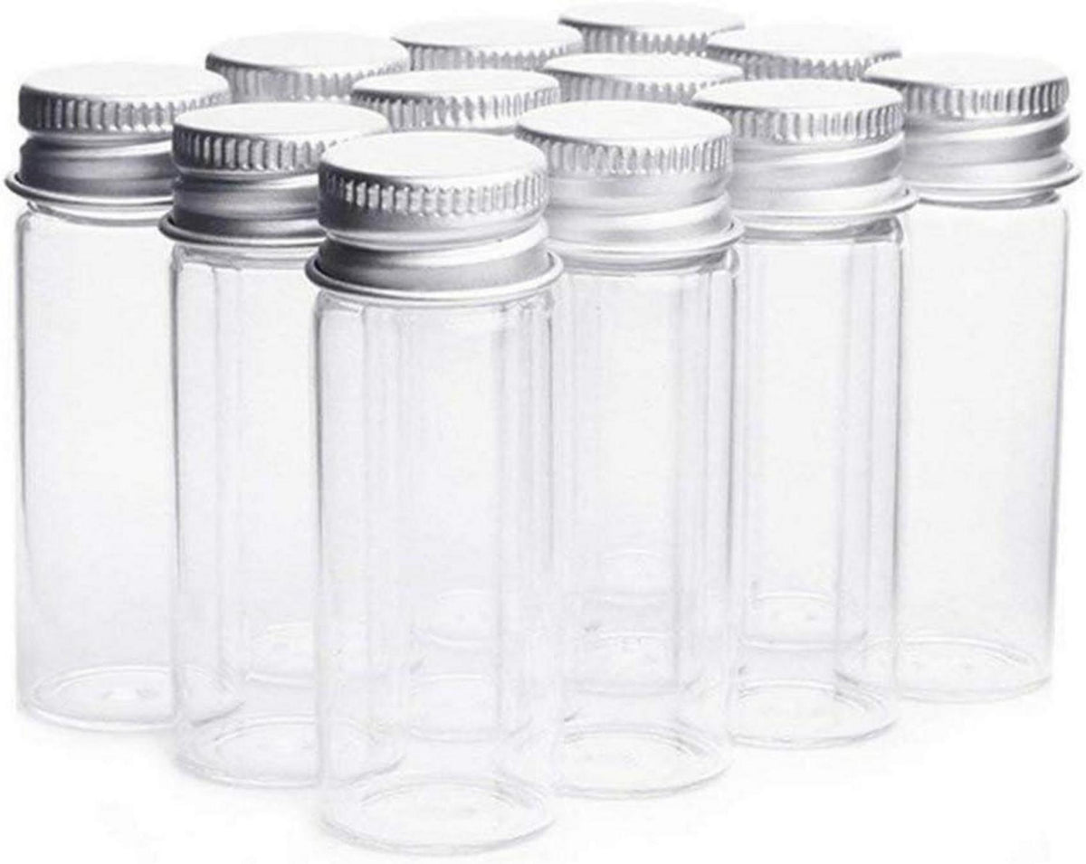Klare Glasflaschen mit Aluminiumschraubverschluss, 12 Stück, 14ml
