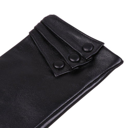 Damen Lederhandschuhe Touchscreen Lammfell warm Winter Schwarz