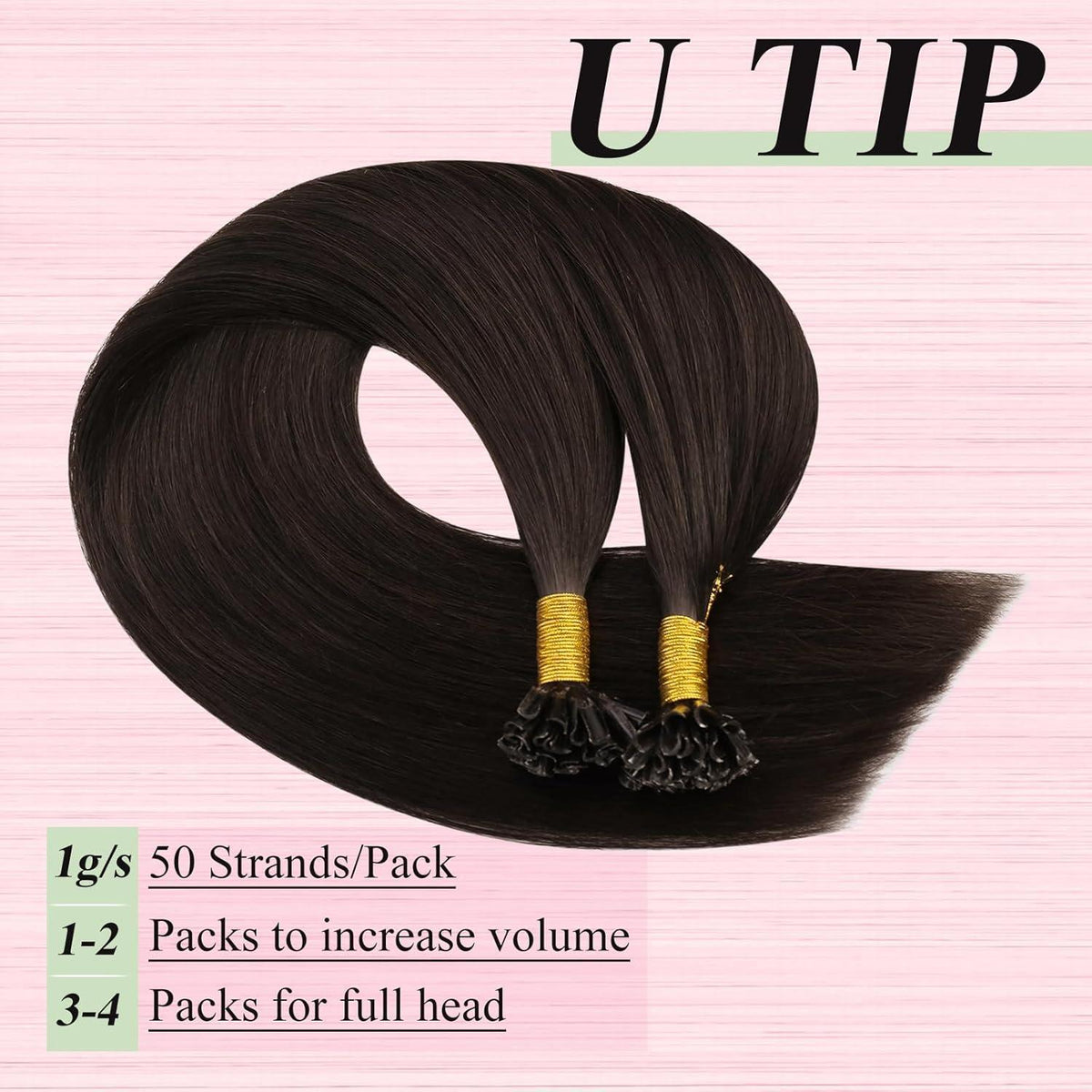 Echthaar Bondings Dunkelbraun 50cm – Keratin U-Tip Extensions