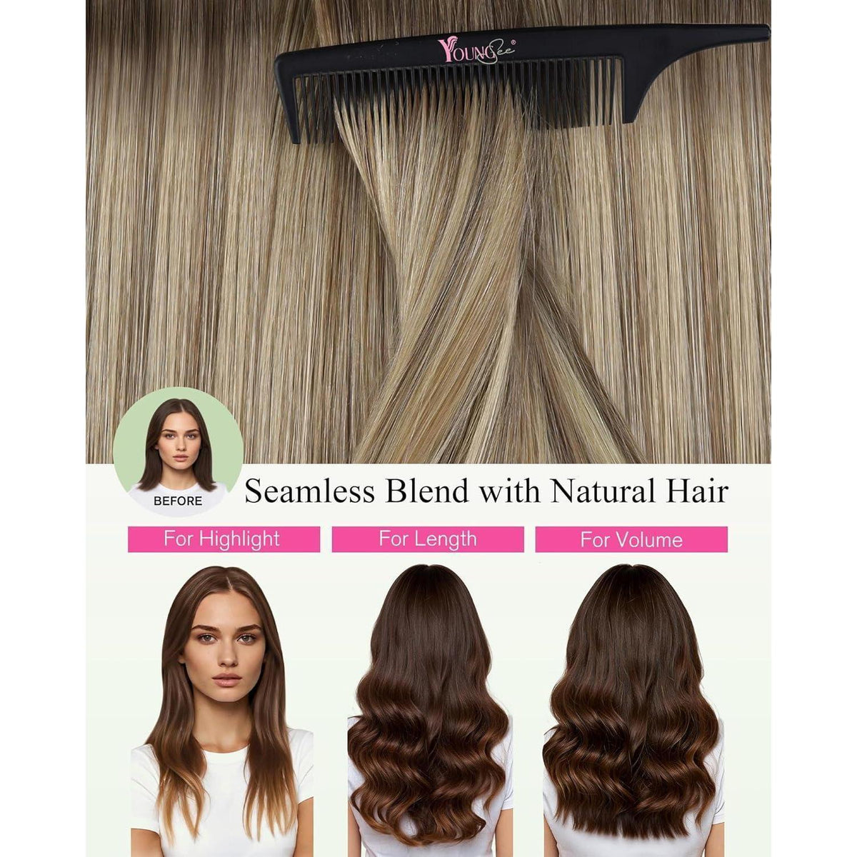 Echthaar Tape-in Extensions Hellbraun Ombre Blond 40cm