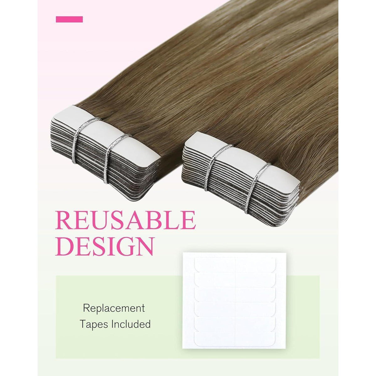 Echthaar Tape-in Extensions Hellbraun Ombre Blond 40cm
