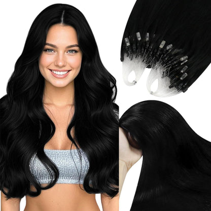 Echthaar Micro Loop Extensions Schwarz 45cm - 50 Strähnen