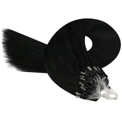 Echthaar Micro Loop Extensions Schwarz 45cm - 50 Strähnen