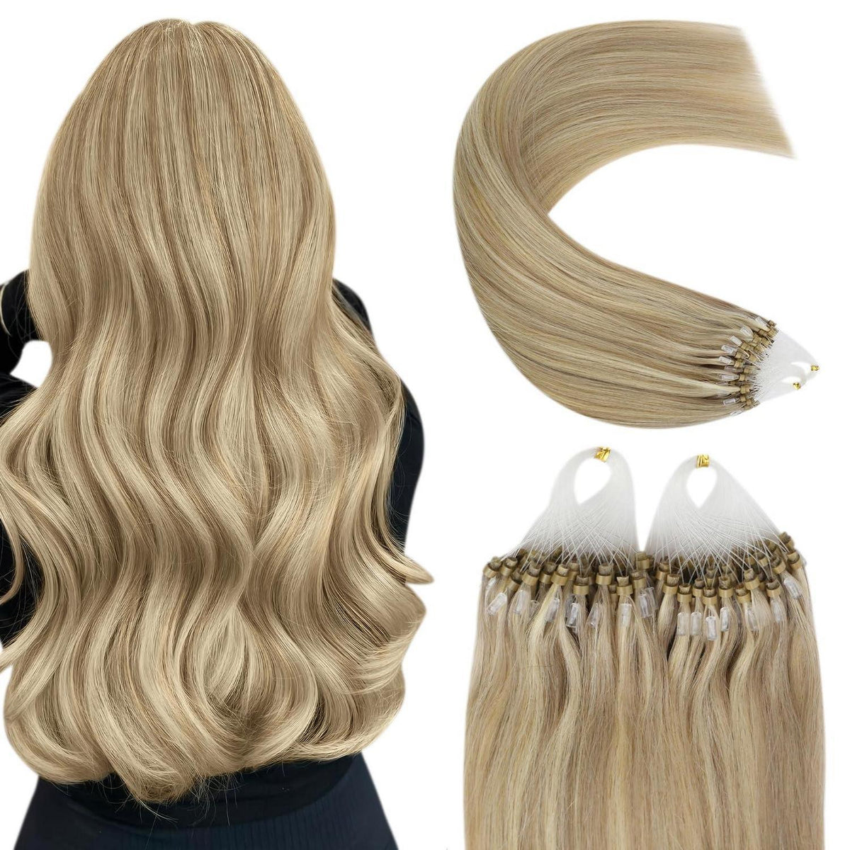 Blond Highlight Echthaar Extensions Micro Ring 55cm