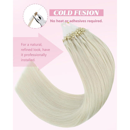 Platinblond Micro Ring Extensions Echthaar 55cm - Kaltfusion